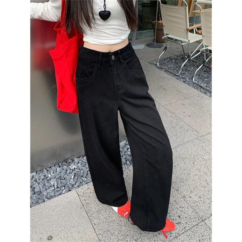 High Waisted Wide Leg Black Pants Cool Girl Clothes Straight Female Loose Color Trouser