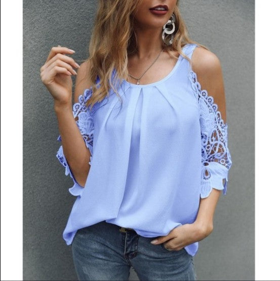 Off Shoulder Lace Blouse Summer Tops White Black Blouses O-neck Loose 5xl Clothes