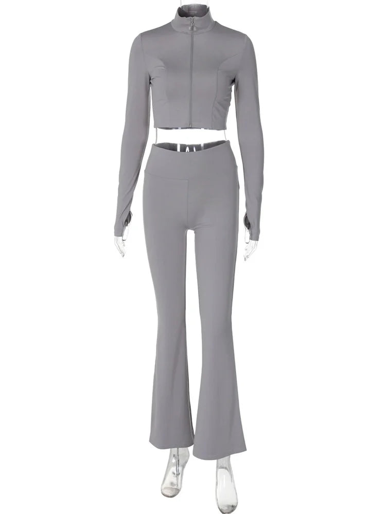 Winter 2 Piece-set Straight Legg Female Zipper Cardigan and High Waist Skinny Tracksuit ’s Pants Outfits