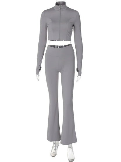 Winter 2 Piece-set Straight Legg Female Zipper Cardigan and High Waist Skinny Tracksuit ’s Pants Outfits