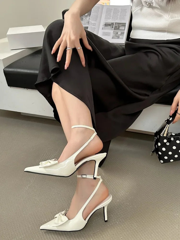 Spring Design Butterflyknot Woman Pumps Sandals Slingbacks Pointed Toe Ankle Buckle Strap Thin Low Heels Mules Shoes