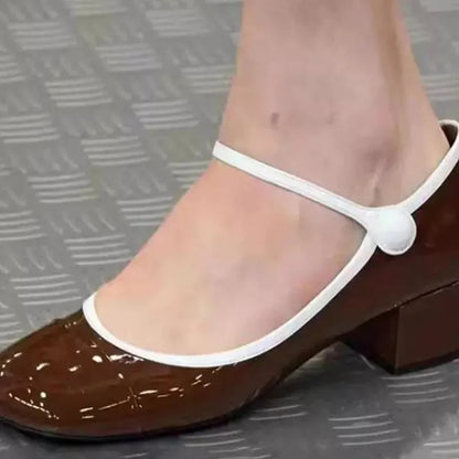 Sweet French Thick Heel Single Shoes New Round Head Light Mouth Patent Leather High Heels