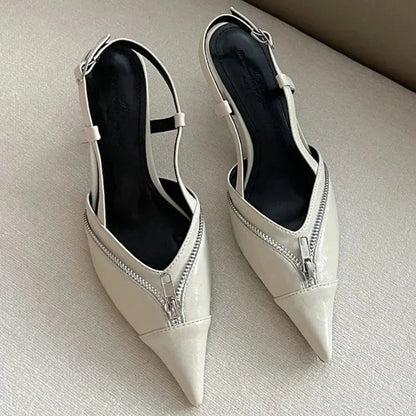 Pointed Toe Mules Pump Zip Design Slingbacks High Heels Female Footwear Summer Brand Shoes