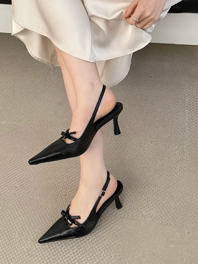 Butterflyknot Thin Heels Pumps Slingbacks Shoes Buckle Strap Banquet Zapatos De Mujer