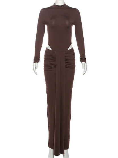 Winter 2 Piece-set Maxi Skirt High Waist Jumpsuit and Pleated Long Skirt Outfits Skinny Outfits