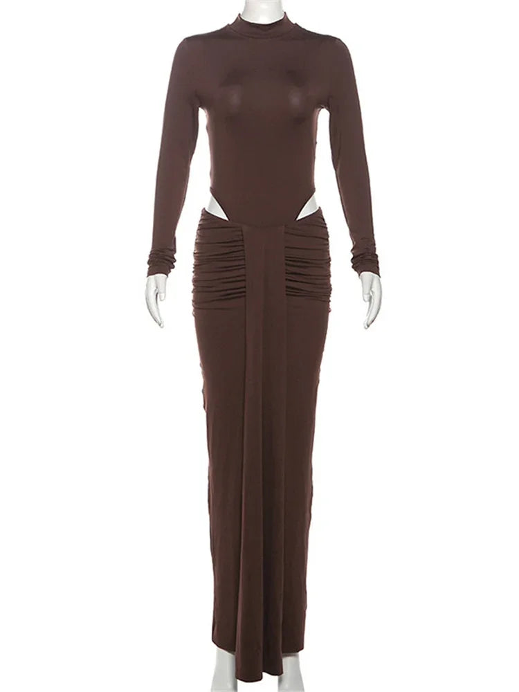 Winter 2 Piece-set Maxi Skirt High Waist Jumpsuit and Pleated Long Skirt Outfits Skinny Outfits