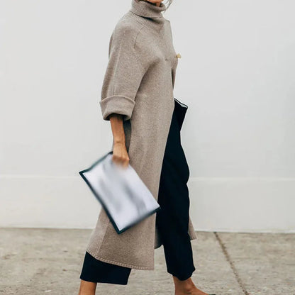 Stylish New Knitting Tops Commuter Turtleneck Sweater Coats Female Warm Long Sleeve Split Jumper Pullover Knit