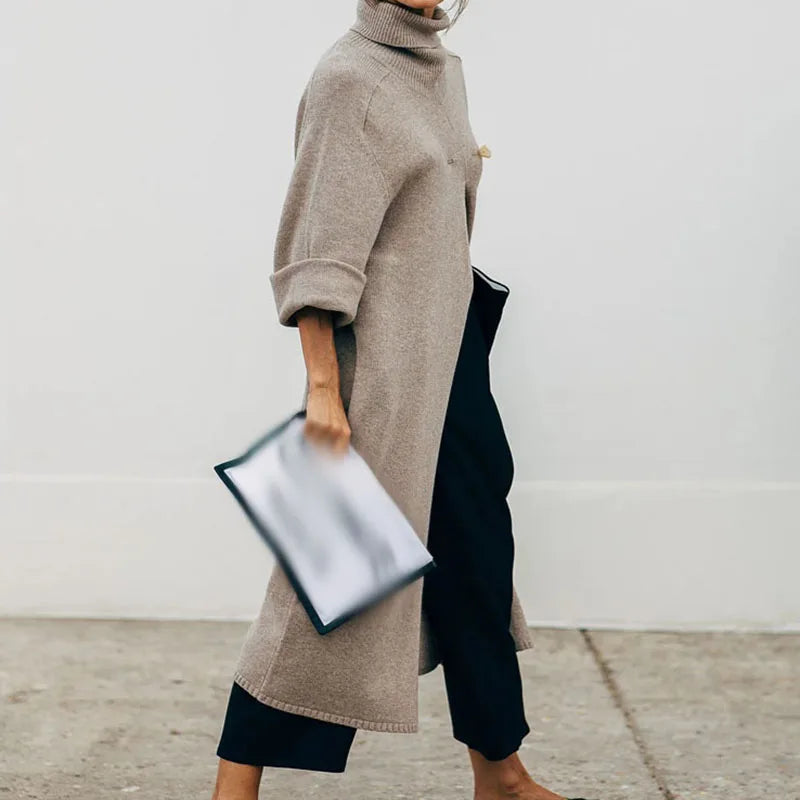Stylish New Knitting Tops Commuter Turtleneck Sweater Coats Female Warm Long Sleeve Split Jumper Pullover Knit