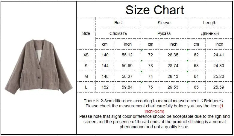 Faux Woolen Blend Jacket for Woman Winter Warm Vneck Single Breasted Loose Coats New Allmatc Jackets