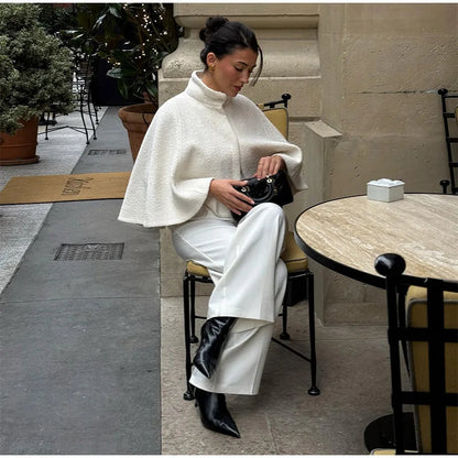 Cloak Loose High Neck a Line Hidden Button Coats Female Spring New Soft Cloaks Lady