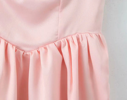 Pleated Design Tie-up Sleeveless Summer Dresses Color Slim Fit Mini Dress Simple Party Dress