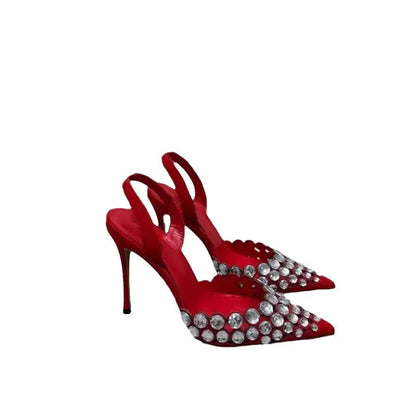 New Super Rhinestone Shallow Stiletto Pointed Shoes Roman Cutout High Heeled Sandals