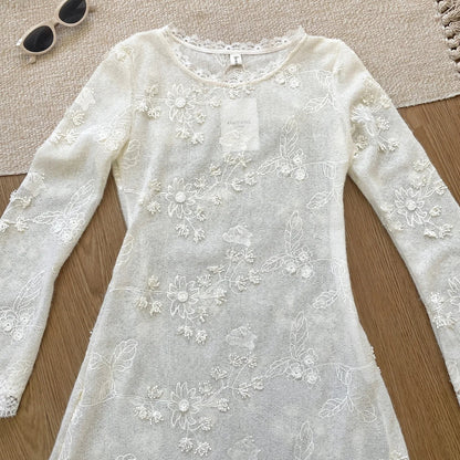 Lace Midi Dress for French Flare Sleeve Slim Aline Long Dresses Autumn Vestidos Female Clothing New