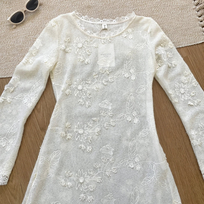 Lace Midi Dress for French Flare Sleeve Slim Aline Long Dresses Autumn Vestidos Female Clothing New