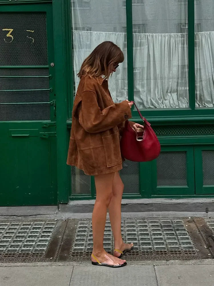 Single Breasted Long Sleeved Pocket Jacket Retro Collar Color Coat Autumn New Commuting Coats