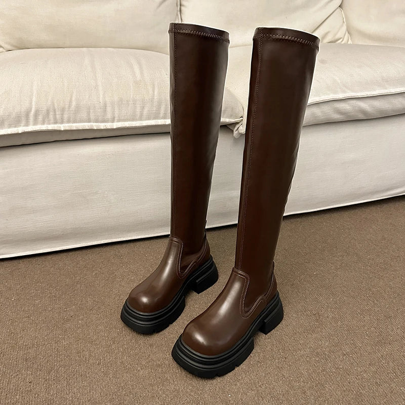 Winter Over the Knee High Boots Slip on Long Booties Autumn Winter Shoes