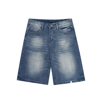 Blank Patched Jeans Jorts Do Old Whiskers Wide Leg High Waist Denim Short Pants Y2k Korean