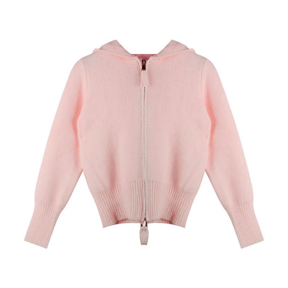 Double Zipper Cropped Knitwear Basic Zip Up Hooded Knitted Cardigan Slim Long Sleeve Sweaters for Winter Clothes