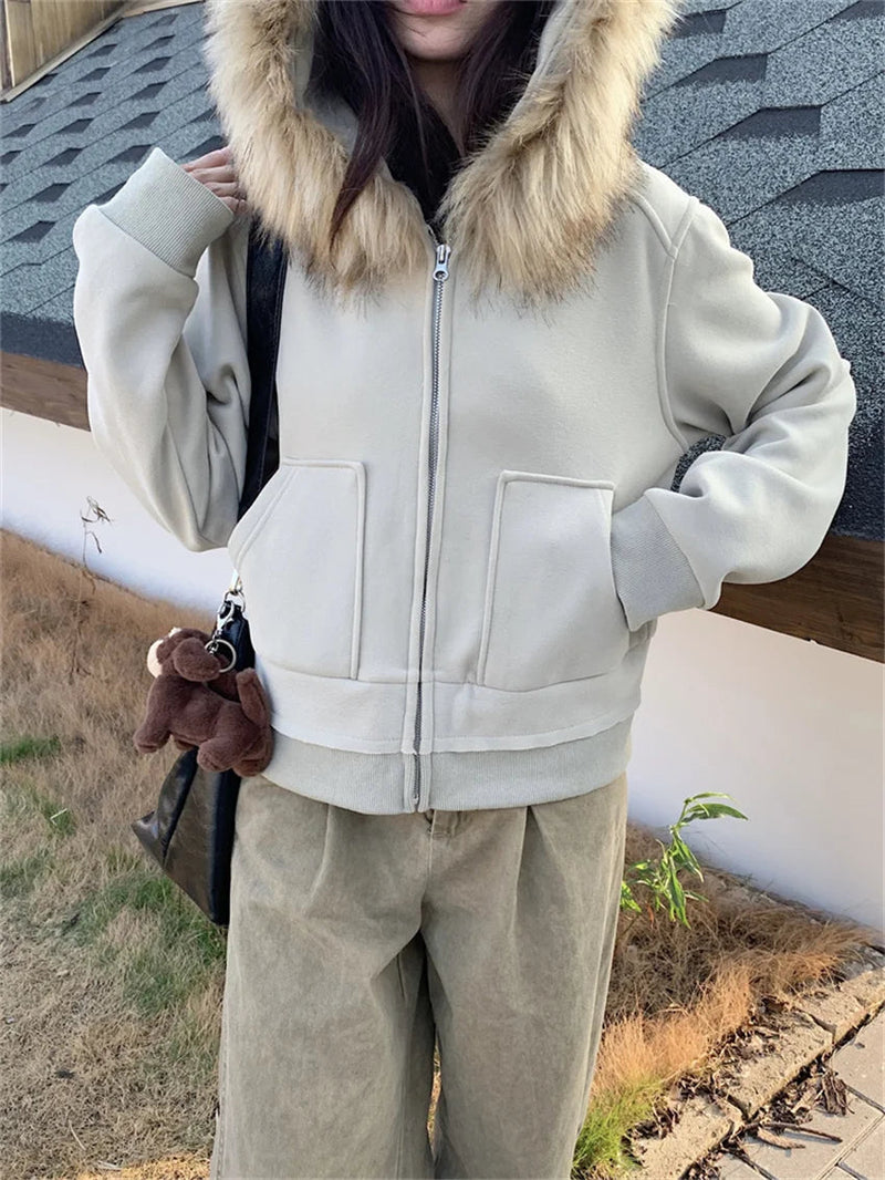 Fur Hooded Sweatshirts Loose Plush Winter Warm Daily Ol New All Match Coats