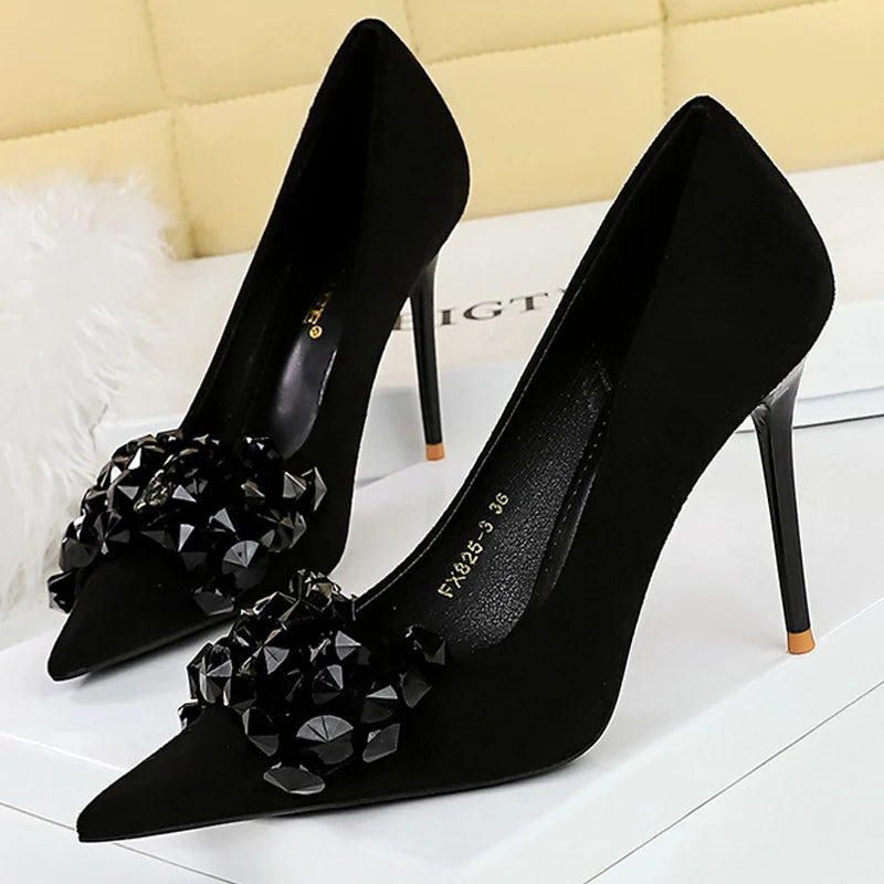 Shoes Rhinestone Pumps Bowknot High Heels Gemstone Banquet Shoes Stilettos Heels 9 Cm Shoes