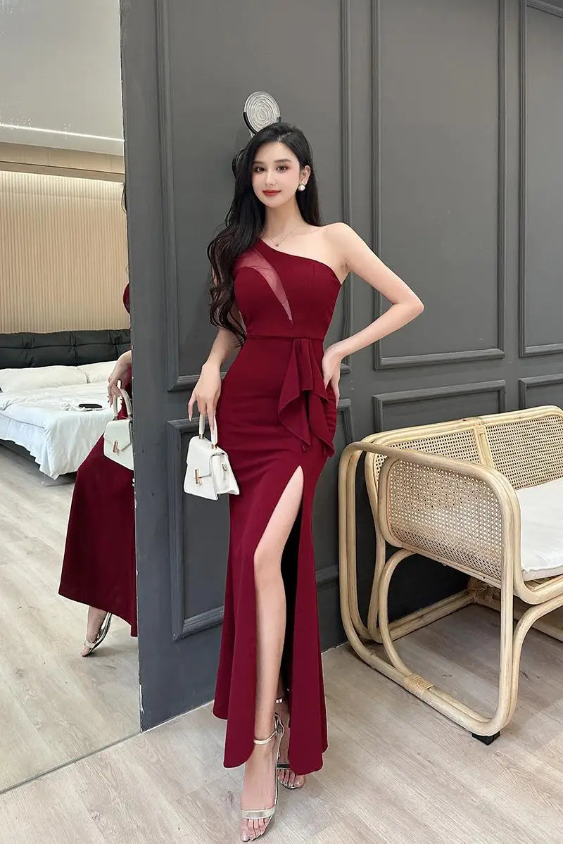 Backless Slim Split Long Dress Summer Sleeveless Off Shoulder Club Party Mesh Dresses