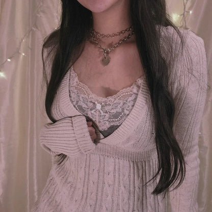 Fairycore Y2k Grunge Knitted Sweater 90s V Neck Pullovers Aesthetics Retro Jumpers Knitwear