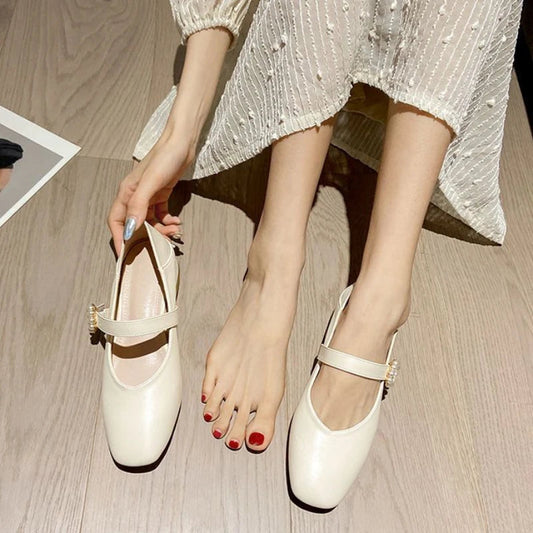 Kawaii Mary Jane Shoes for White Summer Footwear Gothic Square Heels Low Heel Popular E Young 39