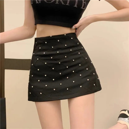 Diamond Allmatch Black Faldas Mujer Summer High Waist Aline Skirt for Y2k Slim Fit Bodycon Skirts