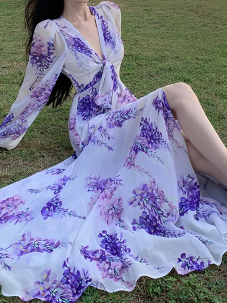 Print Long Dress Aline Beach Holiday Maxi Vestidos Female Robe New Mujers