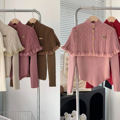 French Gentle Christmas Sweater Twopiece Set Cardigan Female Autumn Winter Slim Base Temperament Knitting Shawl Top