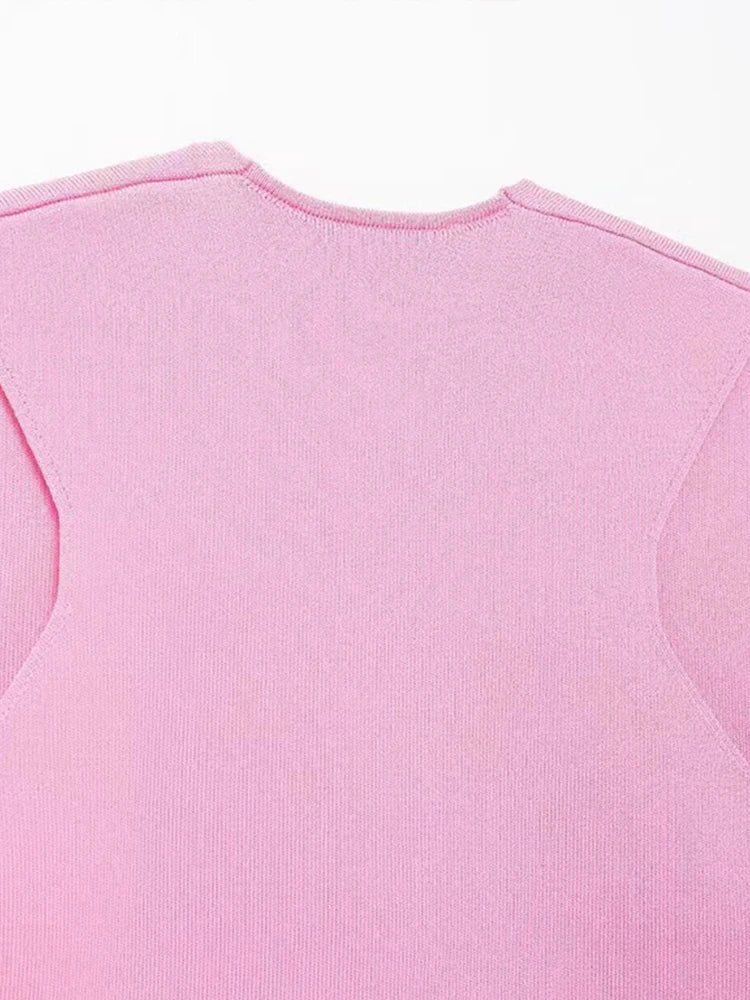 Knit Short Vest for V Neck Single Breasted Sleeveless Waistcoat Pink Top Female New Lady Classic