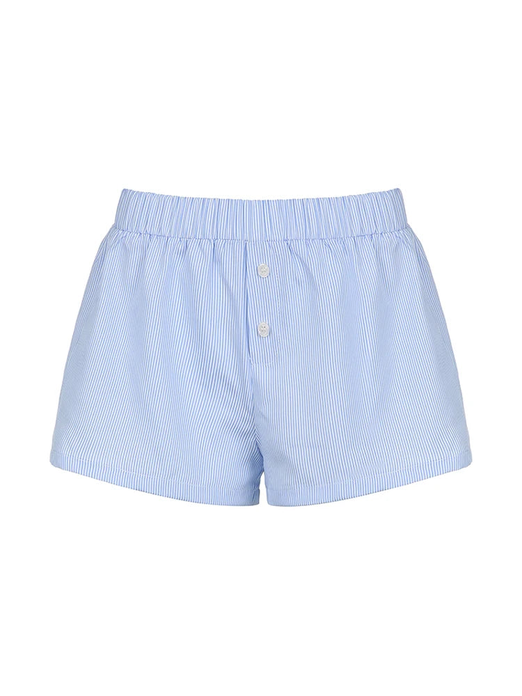 Loose Stripe Button Details Summer Shorts Vacation Beach Outfits