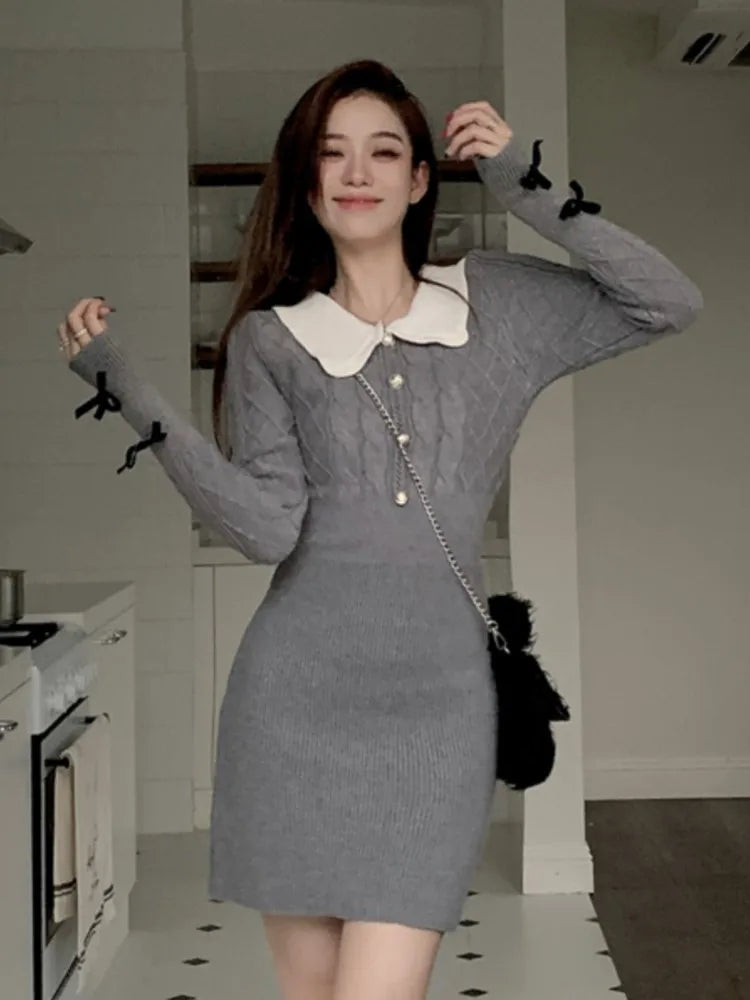 Y2k Sweet Sweater Knitted Dress for Long Sleeves Slim Party Mini Dress Female One Piece Prom Vestidos New Clothes