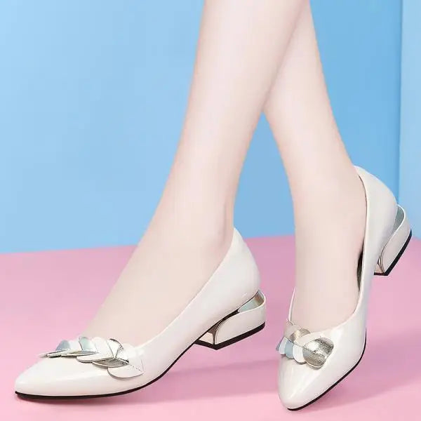Low Heel Blue Normal Leather Shoes for Summer Footwear Pointed Toe Spring Brand Young 39
