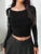 Pleated Long Sleeve T-shirt Top Female Slim Cropped Patchwork High Waist Pullover ’s Summer Tee