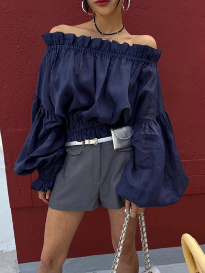 One Neck Wooden Ear Long Sleeved Sunscreen Shirt Spring Summer New Style Loose Thin Color Blouse Top