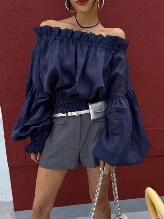 One Neck Wooden Ear Long Sleeved Sunscreen Shirt Spring Summer New Style Loose Thin Color Blouse Top