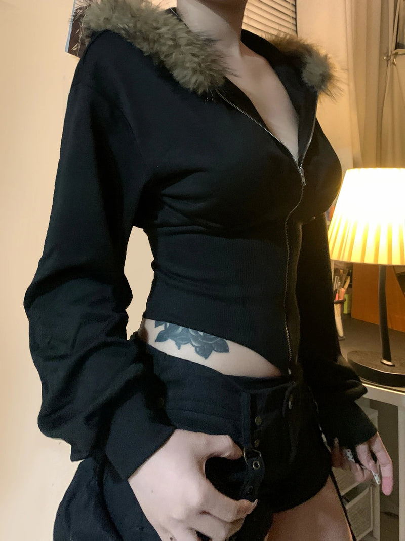 Slim Fit Faux Collar Hooded ’s Coat Simple Basic Zipper Long Sleeve Jackets Autumn Winter