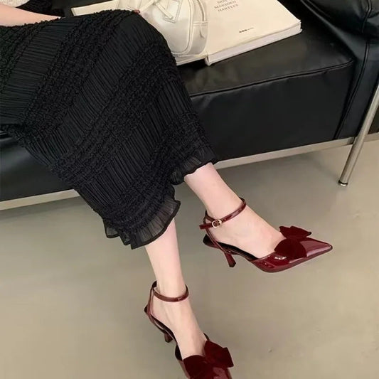 Sweet Velvet Leather Ankle Strap Buckle Sandals Summer Heels Diagonal Heels Sandals Shoes for
