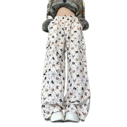 Retro Graffiti Design Sense Work Suit Pants 90s Hot Girl Y2k Straight Tube Sports Street Dance Wide Leg Pants