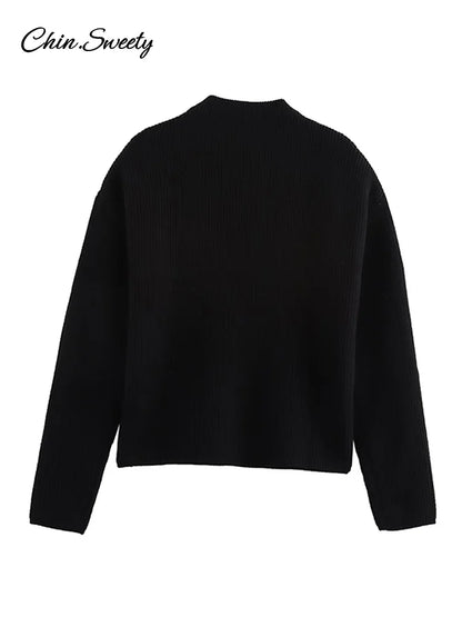 ’s Beading Sweater Pullover Knitted Black Long Sleeve O-neck Jumper New Spring Lady Outwears