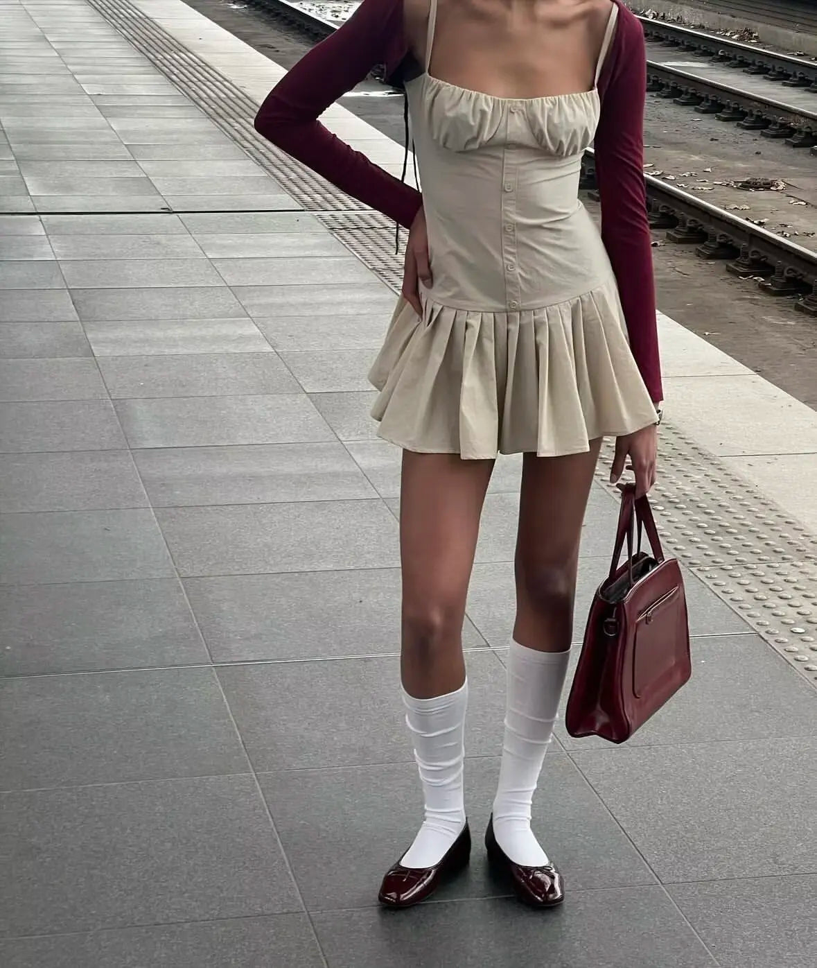 European and American Style New Slim Suspender Dress Fashionable Hot Girl Pleated Skirt