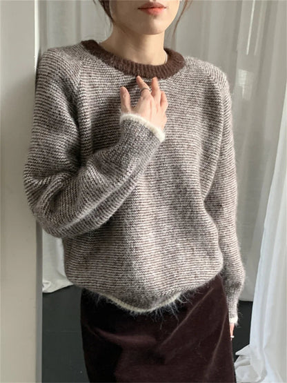 Retro Pullovers Stripes New Loose Soft Daily Winter Ol All Match Knitted Sweaters