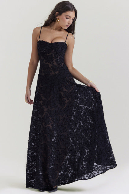 Print Backless Maxi Dress for New Spaghetti Strap Sleeveless Loose A-line Club Party Long Dress