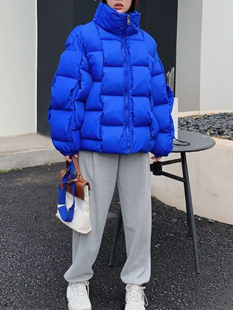 Winter Jacket for Threedimensional Plaid Woven Coat High Street Warm and Thick Winter New Down Jacket