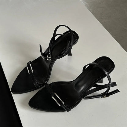 Summer Hollow Out Sandals Pointed Toe Thin High Heels Wedding Shoes Ankle Buckle Strap Pumps