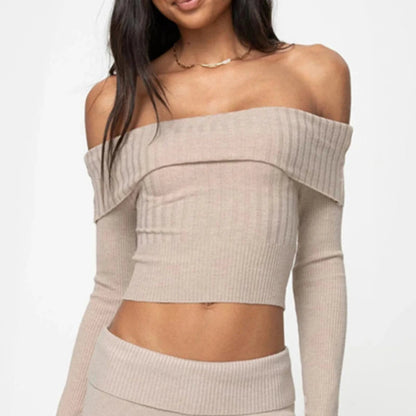 Knitted Slim Sweater Long Sleeve Off the Shoulders Pullovers Female Street Bodycon Sweaters Woman