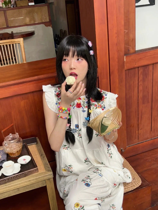 Retro Sleeveless Dress Summer New High End Sweet Fairy Printed Strap Travel Photo Long Dresses