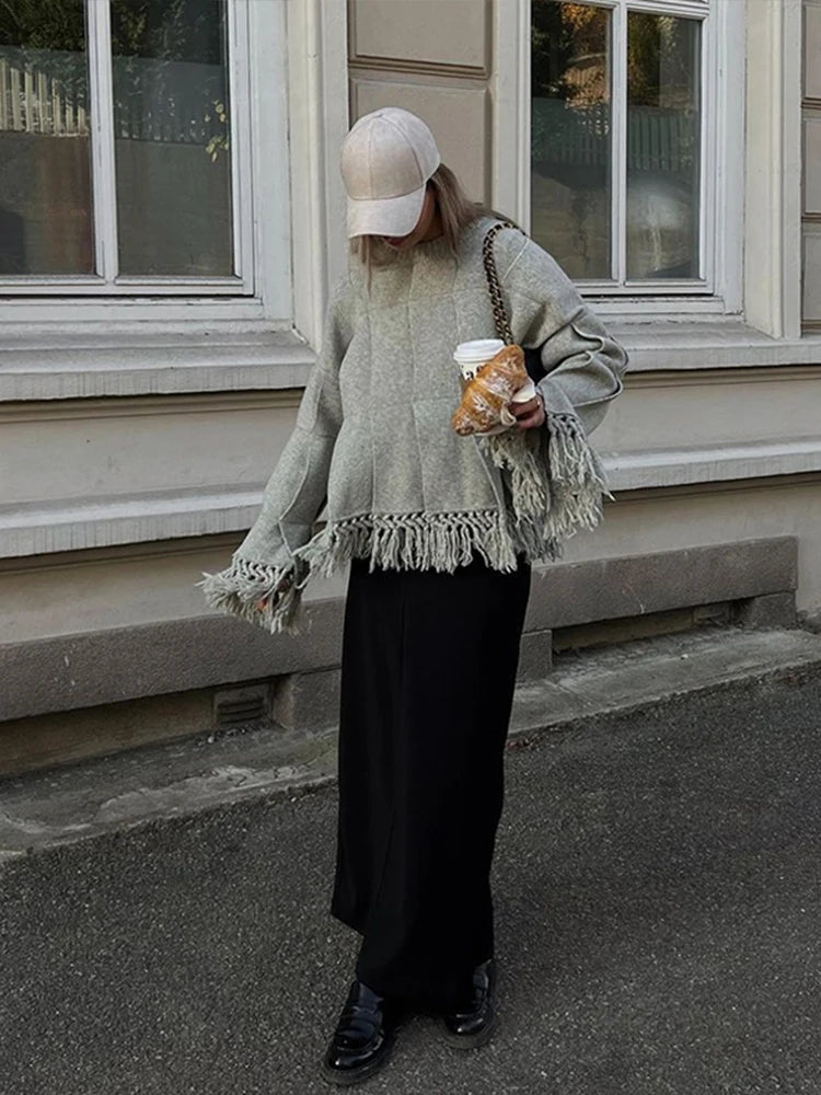Pleated Tassel Sweaters Loose Knitted Pullover Sweater Female Autumn High Street Tops