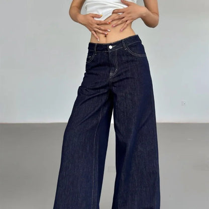 Y2k Blue Jeans Woman America Retro Baggy Harajuku Denim Pants Korean Style Wide Leg High Waist Trousers